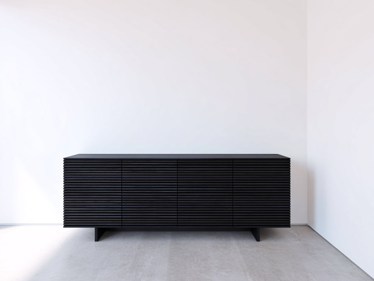 Mueble recibidor de madera de ingeniería 180x45x75 cm - negro - 4 puertas con frente ranurado para entrada