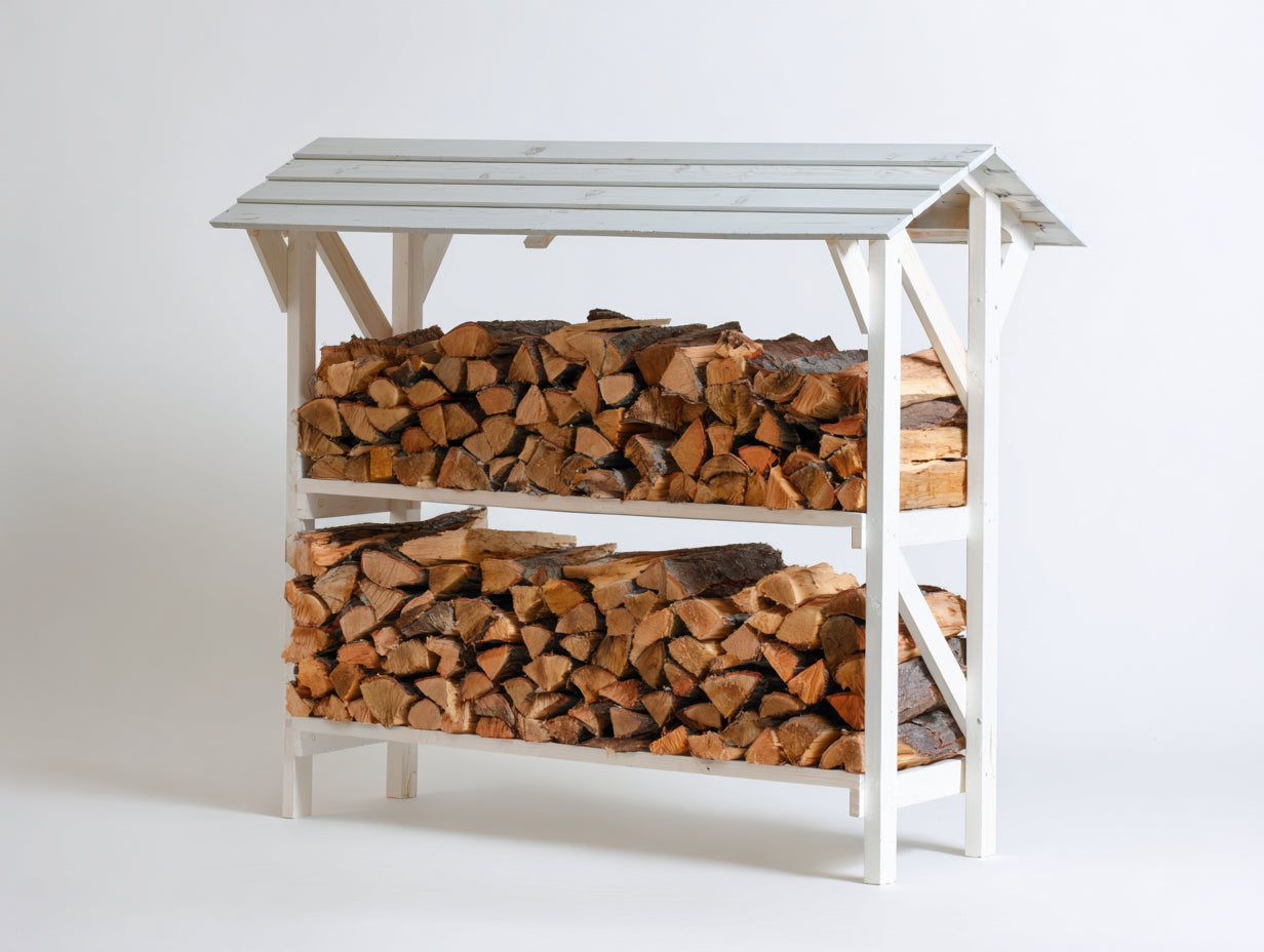 Leñero de exterior de madera 170x60x150 cm - blanco - con techo inclinado