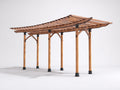 Pérgola de jardín de madera 400x250x250 cm - Marrón natural y negro - 6 postes con techo de lamas curvas - Diseño rectangular para terraza y patio