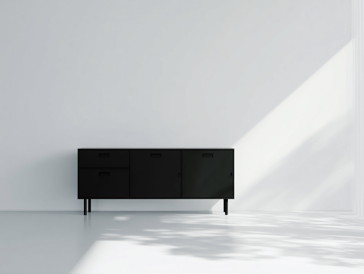 Mueble recibidor de tablero 160x40x72 cm - negro mate - 3 puertas minimalista
