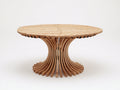 Mesas de jardín redondas de madera 120 x 120 x 75 cm - Madera natural - Tablero radial con base curva de listones