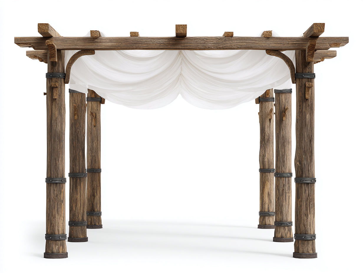 Pérgola de jardín de madera 380x260x245 cm - madera natural blanco y negro - estilo rústico con dosel decorativo