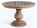 Mesas de jardín redondas de madera 120x120x76 cm - madera natural grisácea - estilo clásico con pedestal