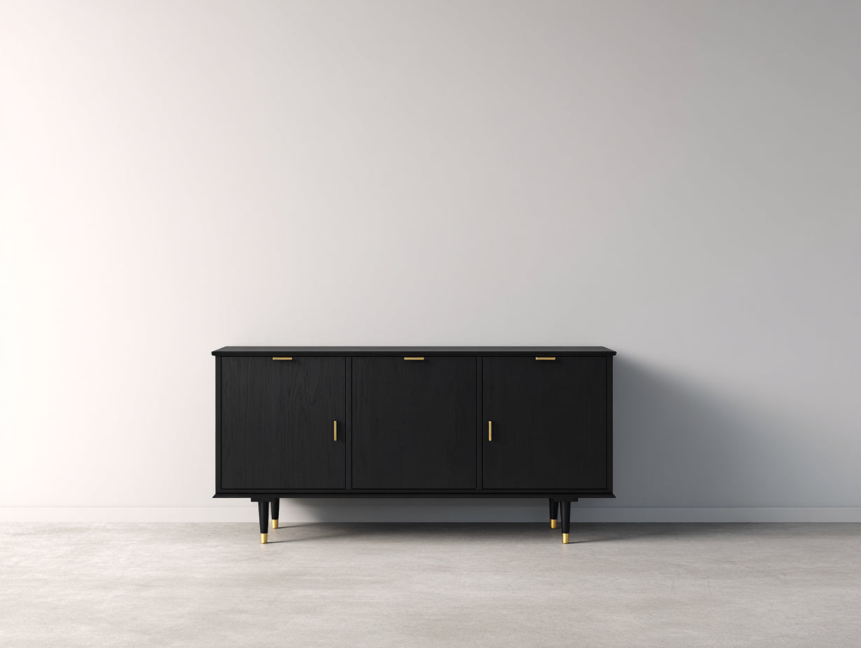 Mueble recibidor de madera de ingeniería 180 x 40 x 80 cm - Negro y dorado - 3 puertas de estilo moderno