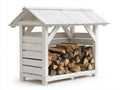 Leñero de exterior de madera 165x70x135 cm - blanco - techo a dos aguas