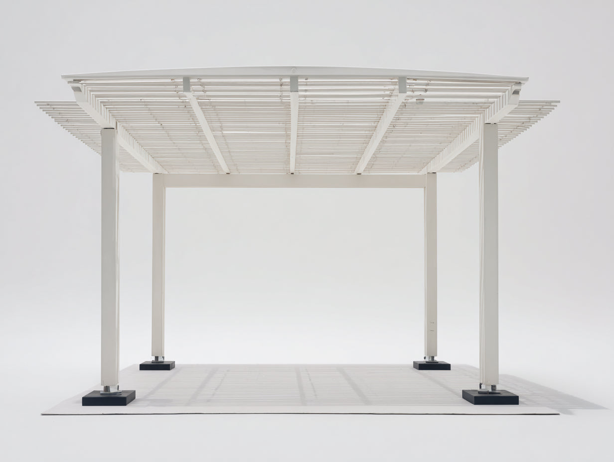 Pérgola de jardín de metal 400x300x250 cm - blanco y negro - techo de lamas estilo moderno
