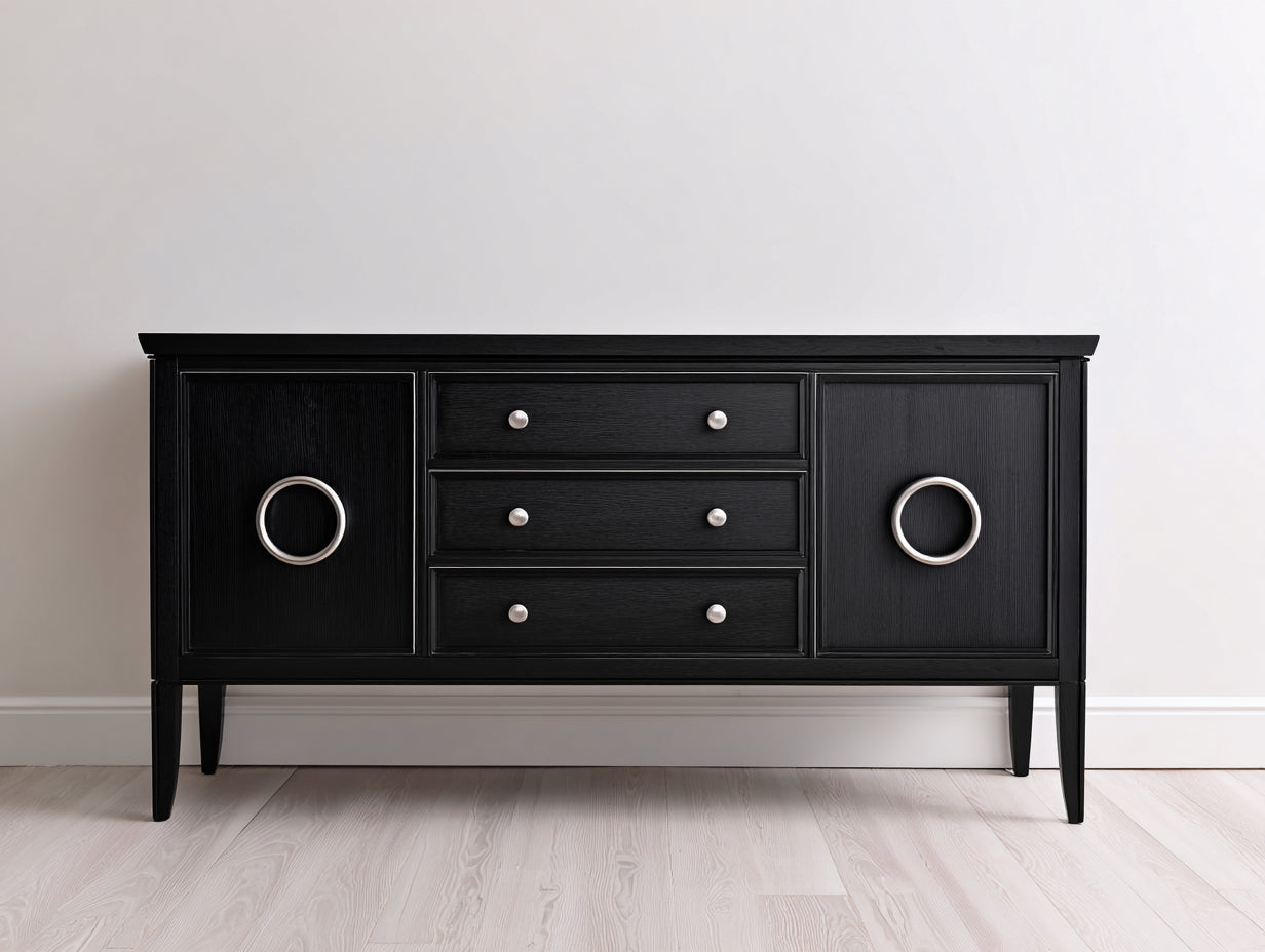 Mueble recibidor de madera 150x40x80 cm - negro - 2 puertas y 3 cajones