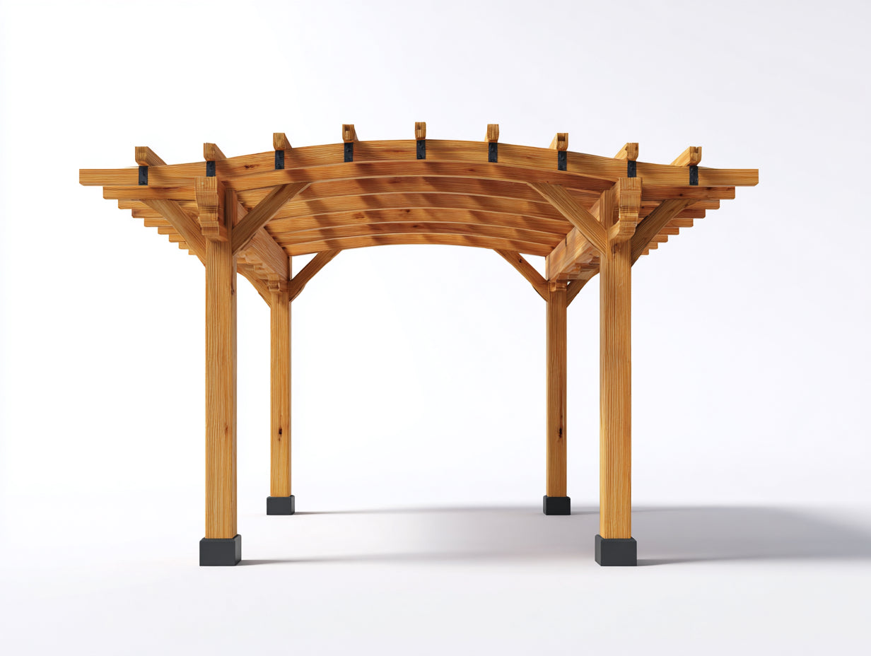 Pérgola de jardín de madera maciza 360x260x245 cm - natural-negro - techo curvo de listones para terraza