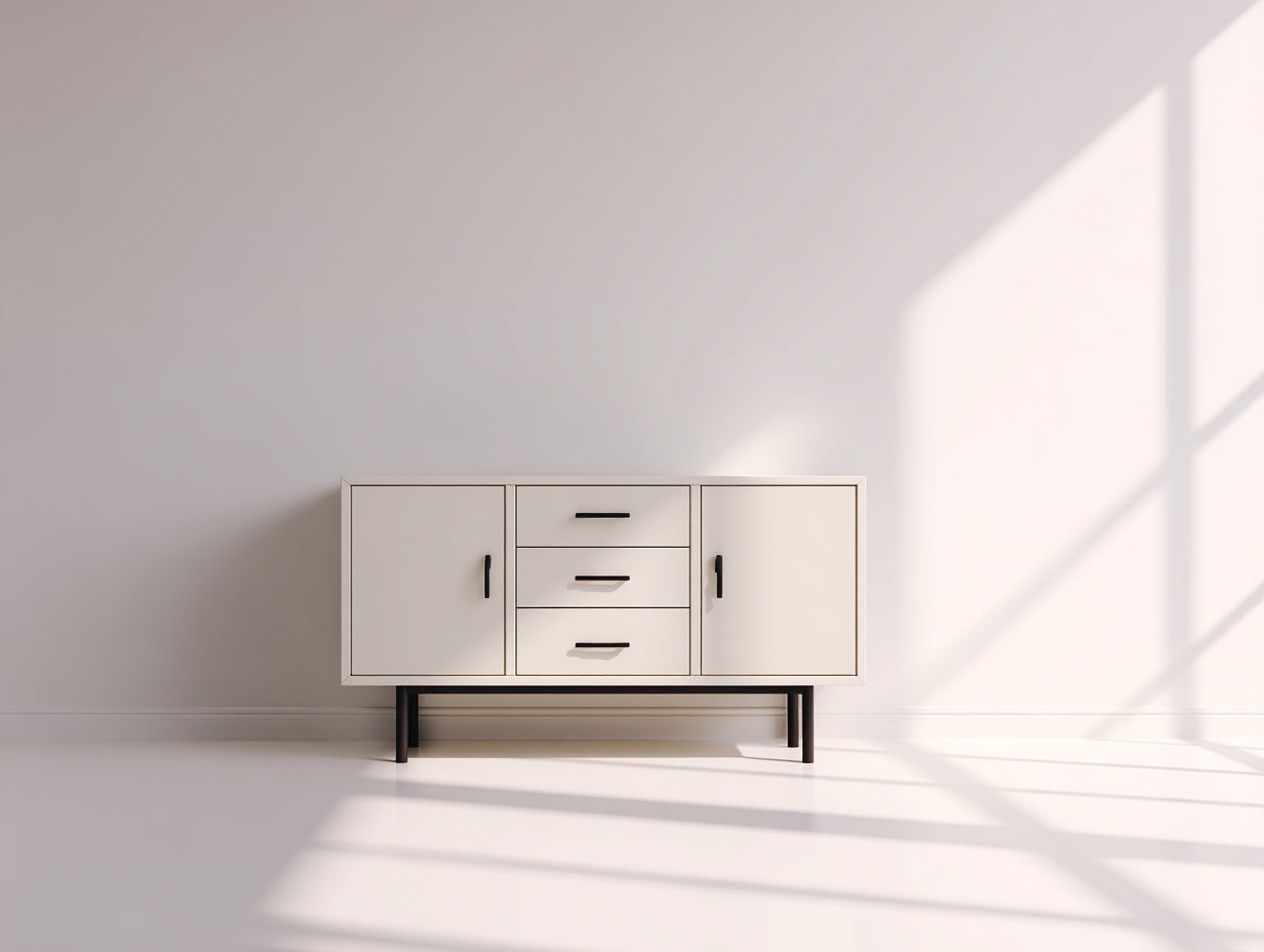 Mueble recibidor de madera de ingeniería 140x40x78 cm - crema-negro - 2 puertas y 3 cajones para entrada