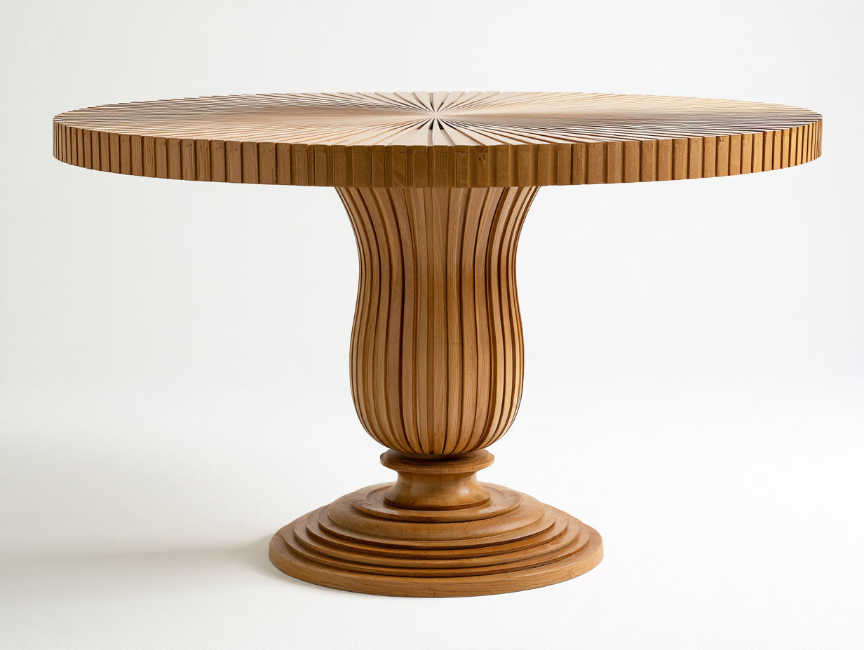 Mesas de jardín redondas de madera 150x150x76 cm - marrón miel - base pedestal acanalada