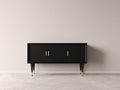Mueble recibidor de madera y metal 140x40x78 cm - Negro - 3 puertas - Diseño moderno con detalles dorados para entrada y pasillo