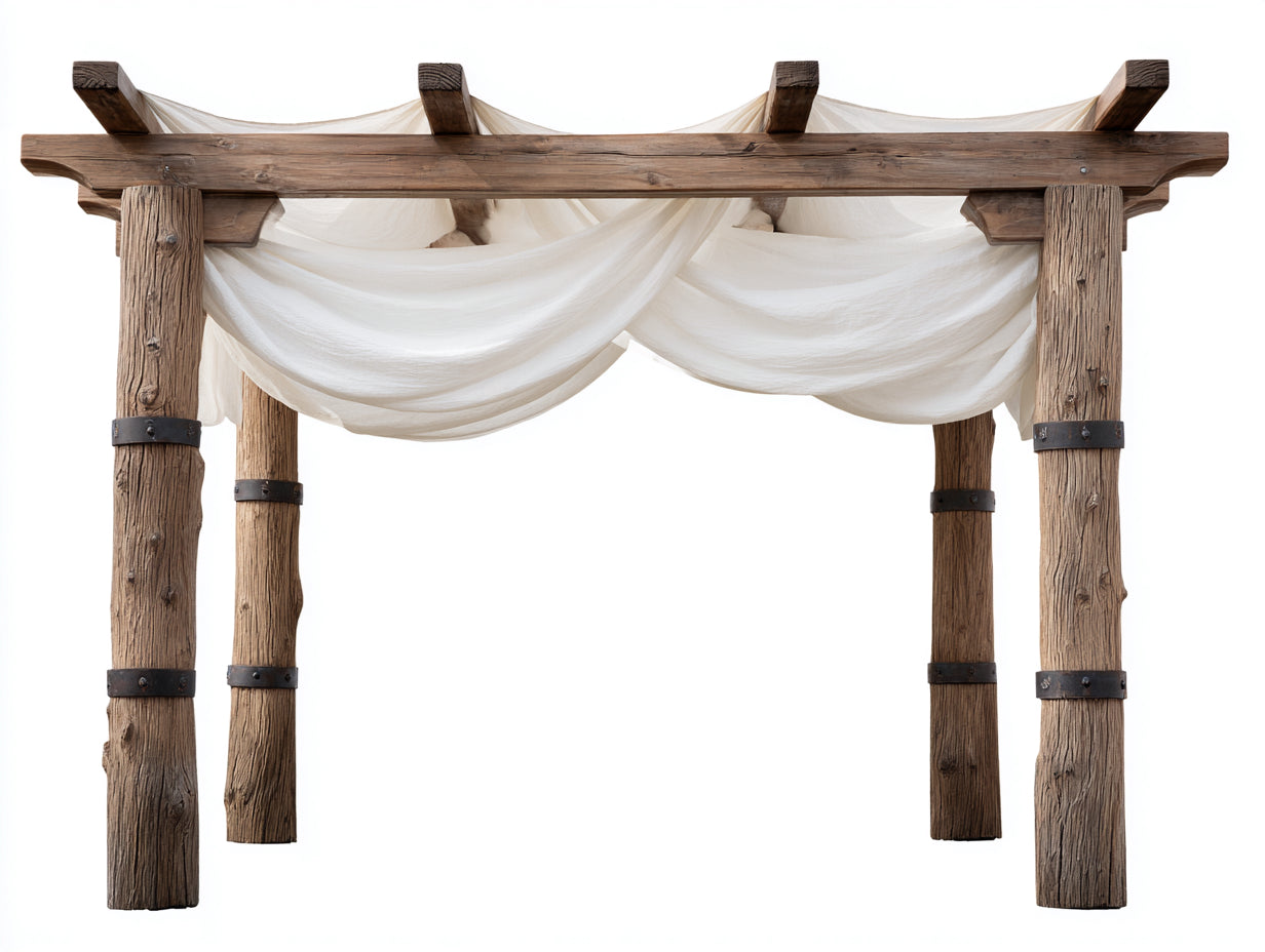 Pérgola de jardín de madera 360x250x240 cm - madera natural blanco y negro - estilo rústico con dosel textil