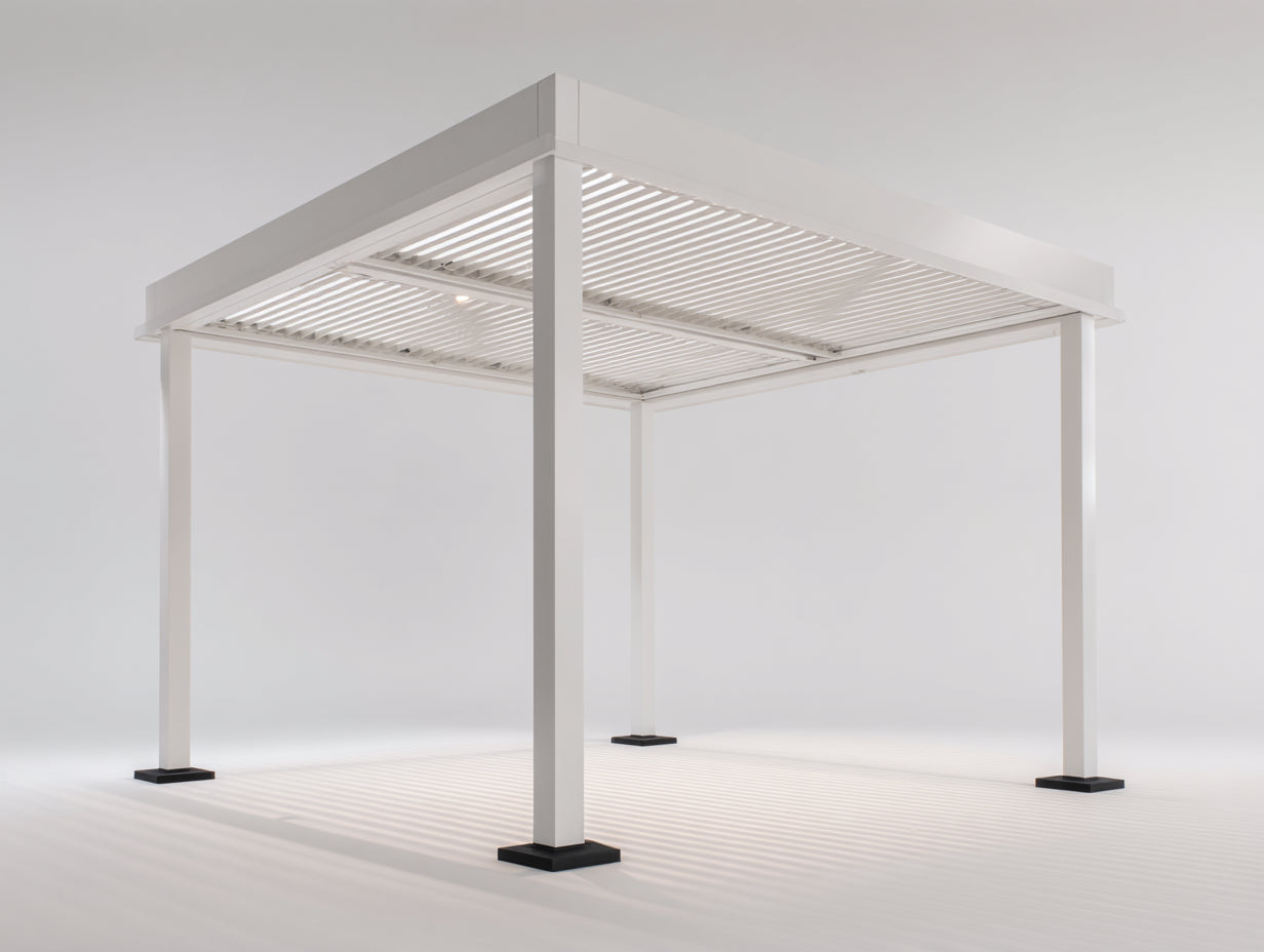 Pérgola de jardín de aluminio 300x300x250 cm - Blanco - Techo de lamas - Diseño moderno abierto para terraza y patio