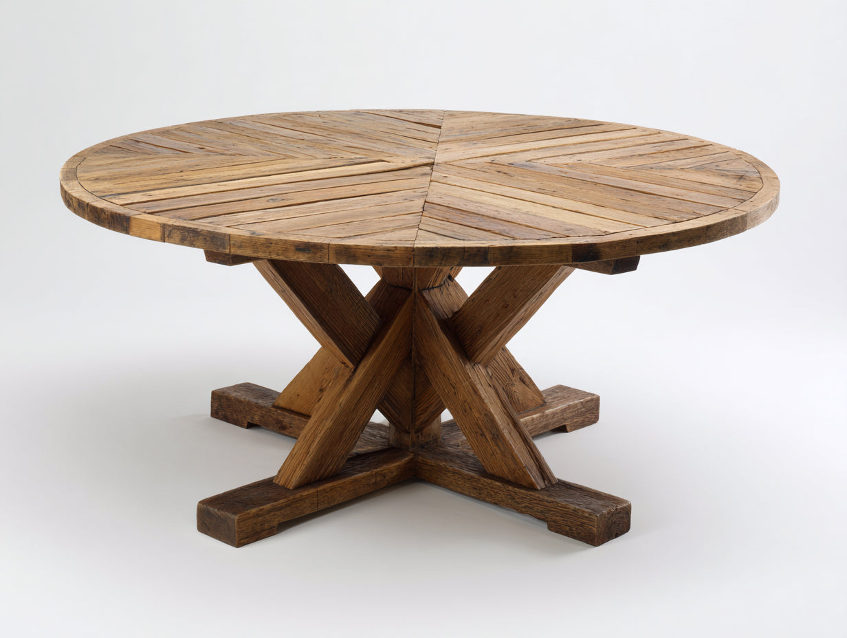 Mesas de jardín redonda de madera maciza 150x150x76 cm - marrón natural - tablero radial para comedor exterior