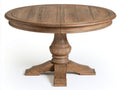 Mesas de jardín de madera 120x120x75 cm - Marrón natural - Tablero redondo - Base de pedestal torneada - Estilo rústico para terraza y porche