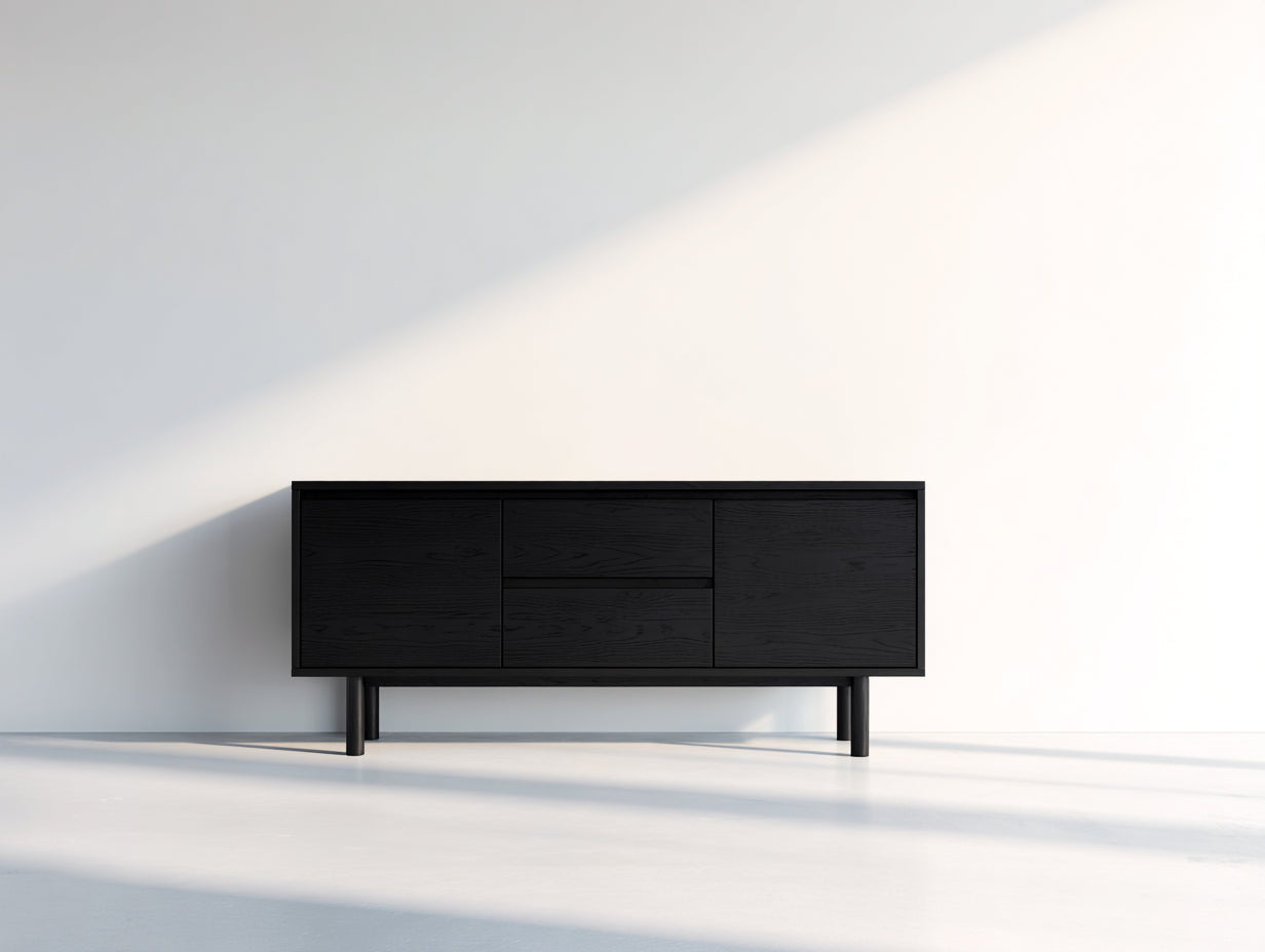 Mueble recibidor de madera de ingeniería 160x40x75 cm - negro - 2 puertas y 2 cajones para entrada