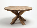 Mesas de jardín redondas de madera 140x140x75 cm - madera natural - base en cruz