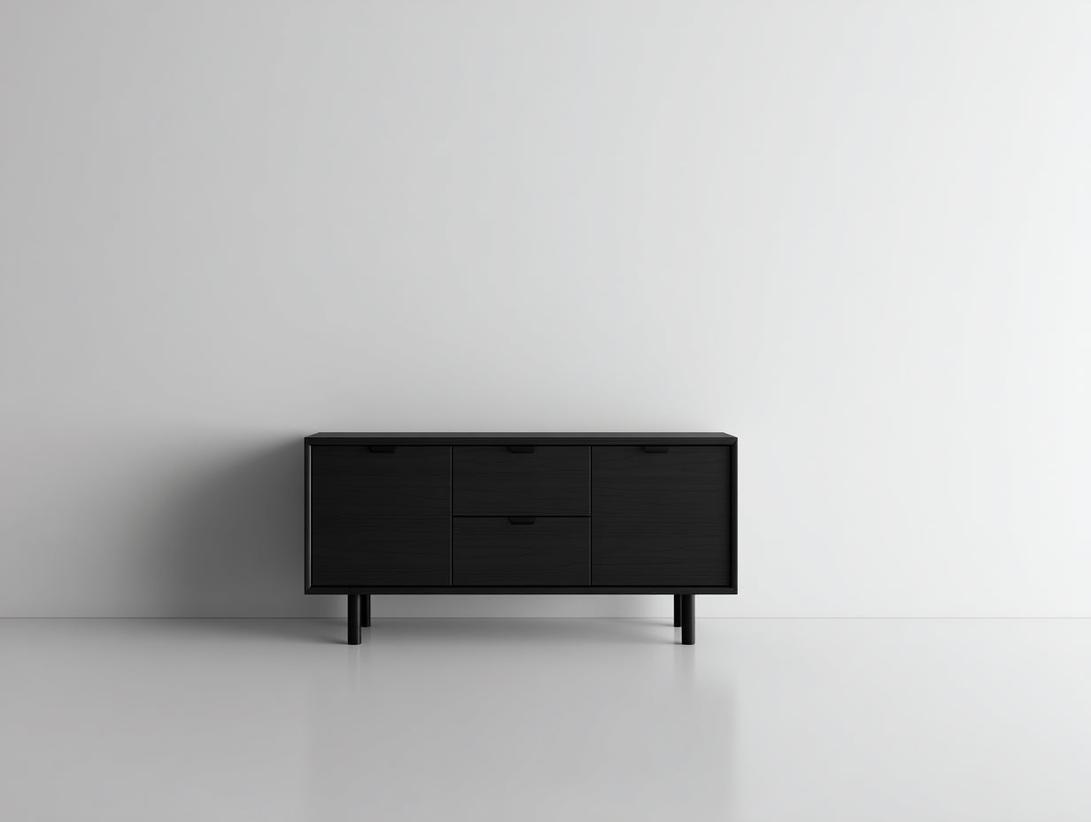 Mueble recibidor de madera 140x40x60 cm - negro - 2 puertas y 2 cajones
