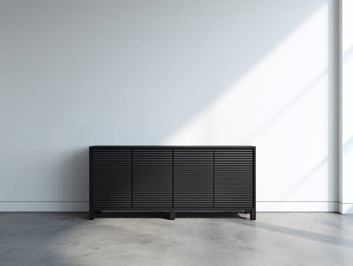Mueble recibidor de madera de ingeniería 180 x 40 x 80 cm - Negro - 4 puertas con frontal de listones