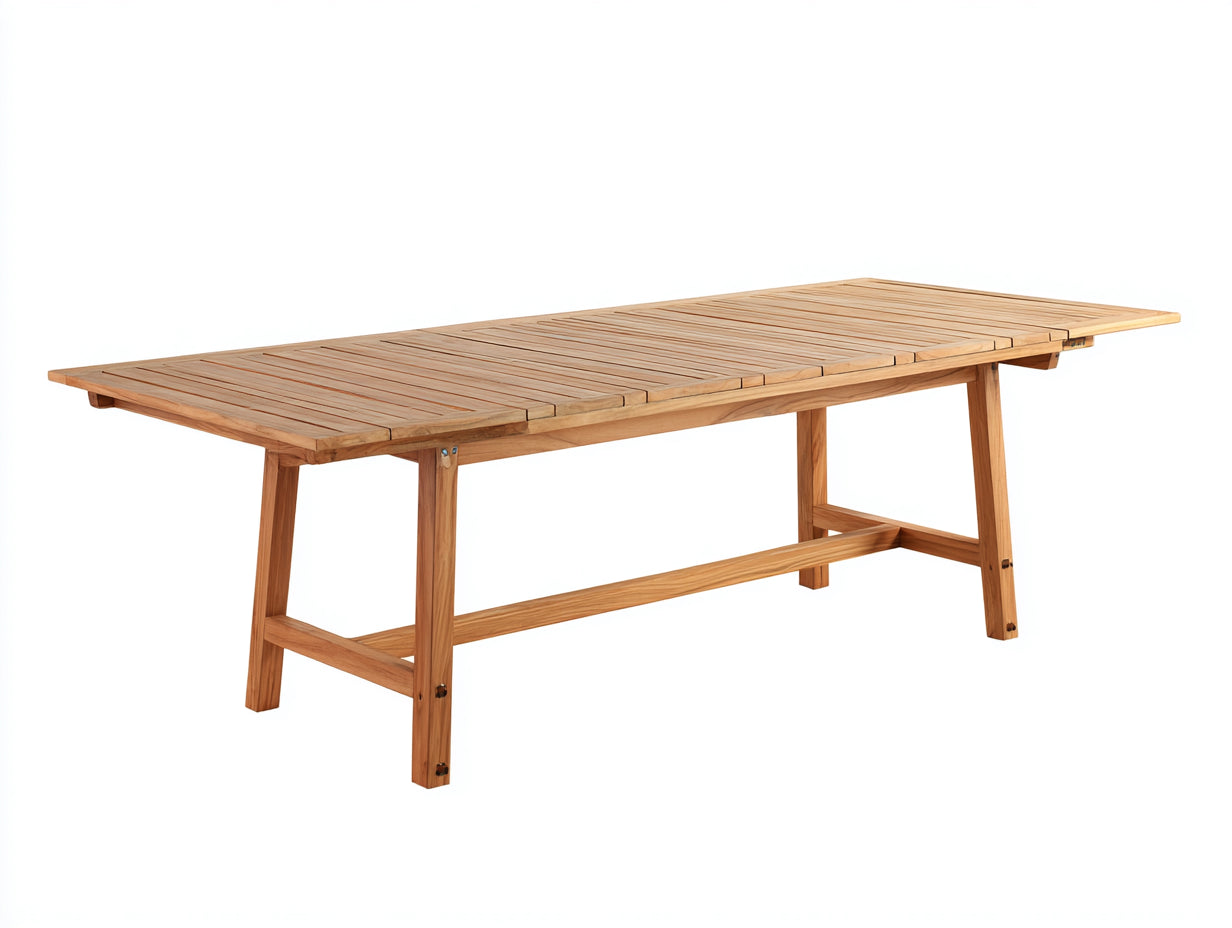 Mesas de jardín rectangular de madera 220x90x75 cm - natural - tablero de lamas para comedor exterior
