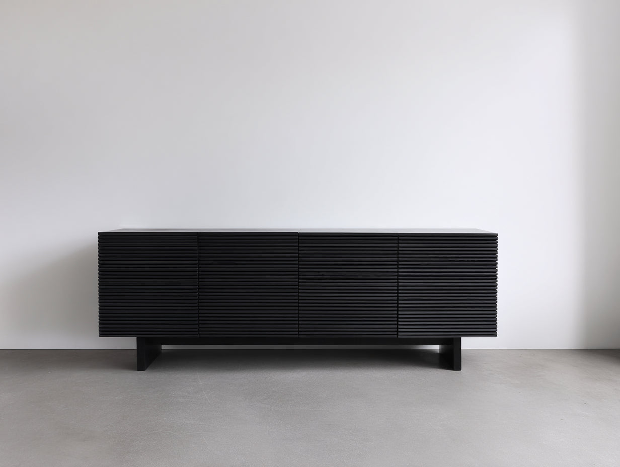 Mueble recibidor de tablero 180x40x65 cm - negro - 4 puertas con frente acanalado