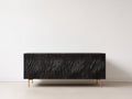Mueble recibidor de madera de ingeniería 180 x 40 x 80 cm - Negro y dorado - 4 puertas con relieve ondulado