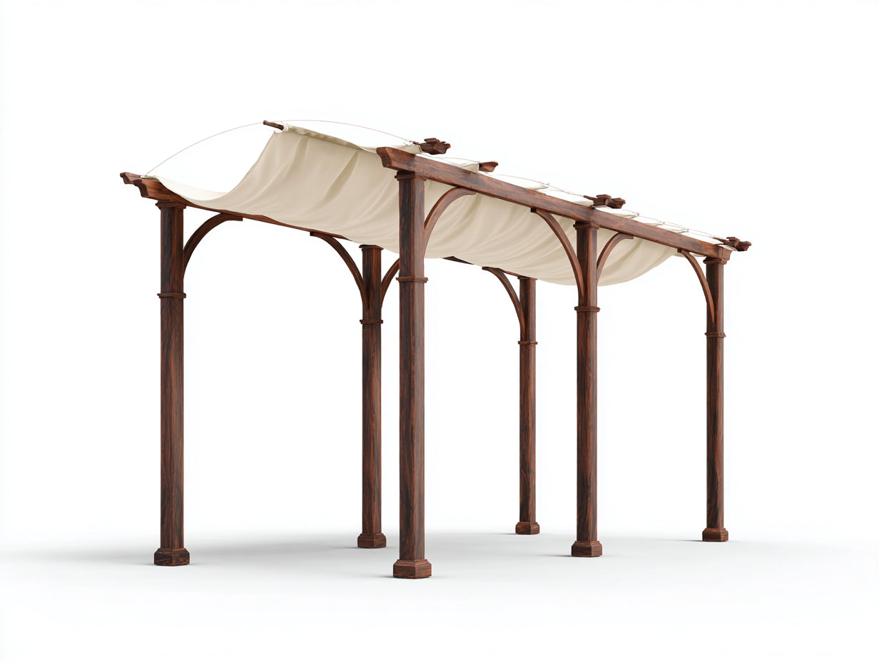 Pérgola de jardín de madera 500x300x250 cm - marrón y crema - estilo clásico con toldo textil