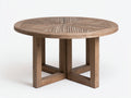 Mesas de jardín de madera 120x120x75 cm - Marrón natural - Tablero redondo de lamas radiales - Base cruzada de estilo rústico para terraza y patio