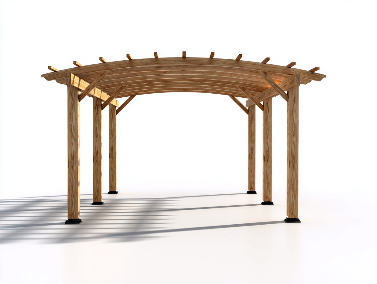 Pérgola de jardín de madera 360x250x240 cm - madera natural-negro - techo curvo con lamas